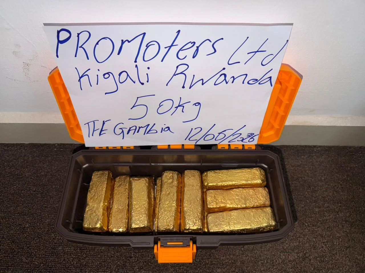 Gold bars in a case, photographed for Indutrade